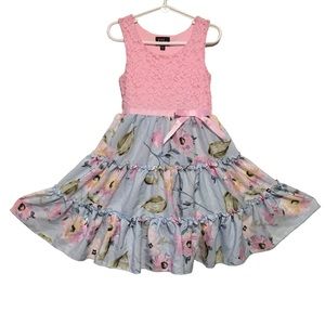 Lilt 6X floral & pink pastel blue lace tiered ruffled Easter dress EUC L…